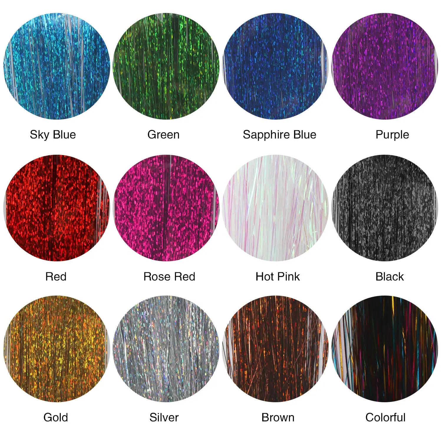 Tinsel Hair 12 Colors 2400 Strands Extensions for Women Girls 47 Inches with Tools Braiding Sparkle Shiny | Красота и здоровье