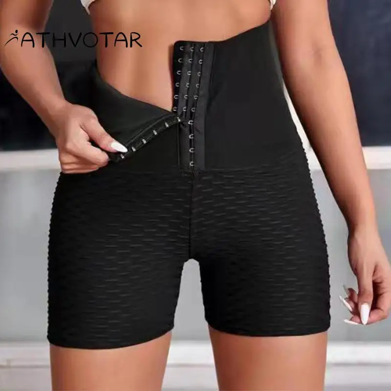 

ATHVOTAR Slim Yoga Breasted Shorts Women Stretch Abdomen Non-Marking Shaping Sport Tunic Pants Outer Wear Cycling Fitness Shorts