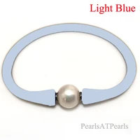 7 inches 10 11mm one aa natural round pearl light blue elastic rubber silicone bracelet for women