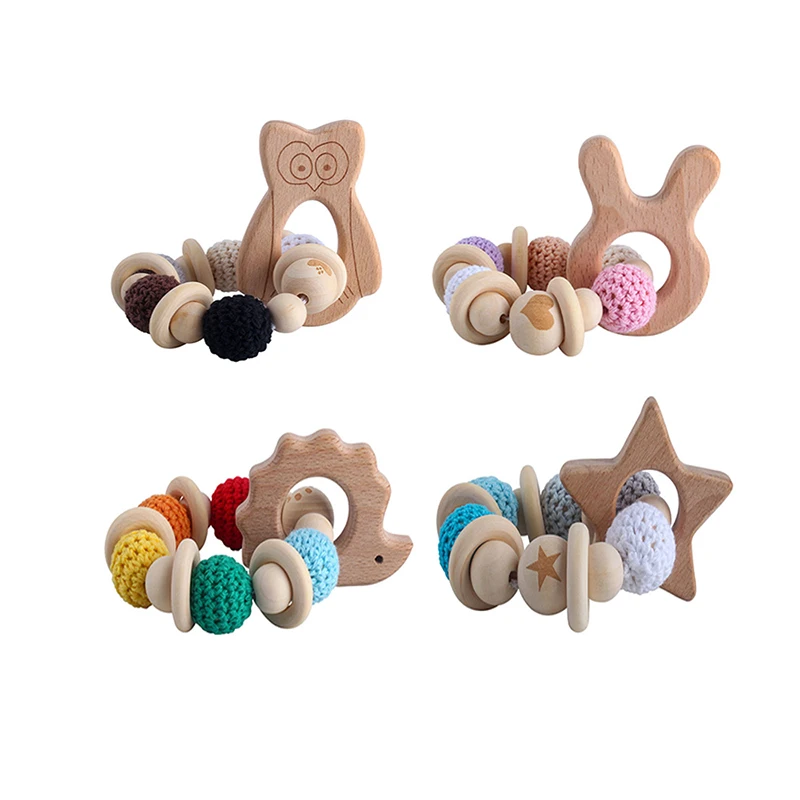 

Baby Nursing Bracelets Wooden Teether Owl Pendant Teething Wood Rattles Toys Teether Montessori Bracelets