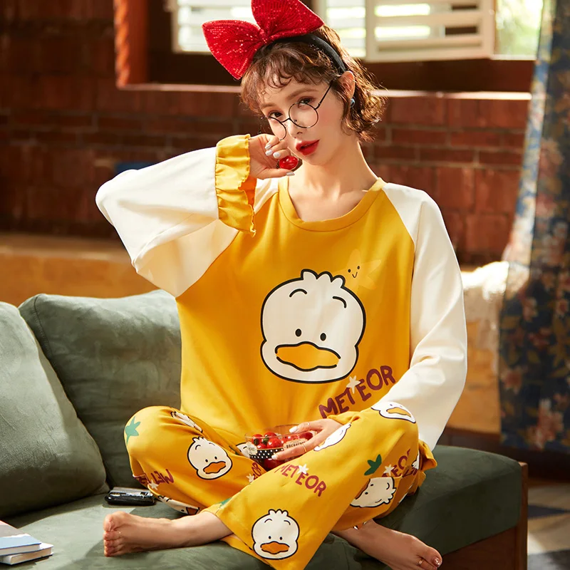 Новинка 2020 Хлопковая женская тонкая желтая утка с мультяшным рисунком полным