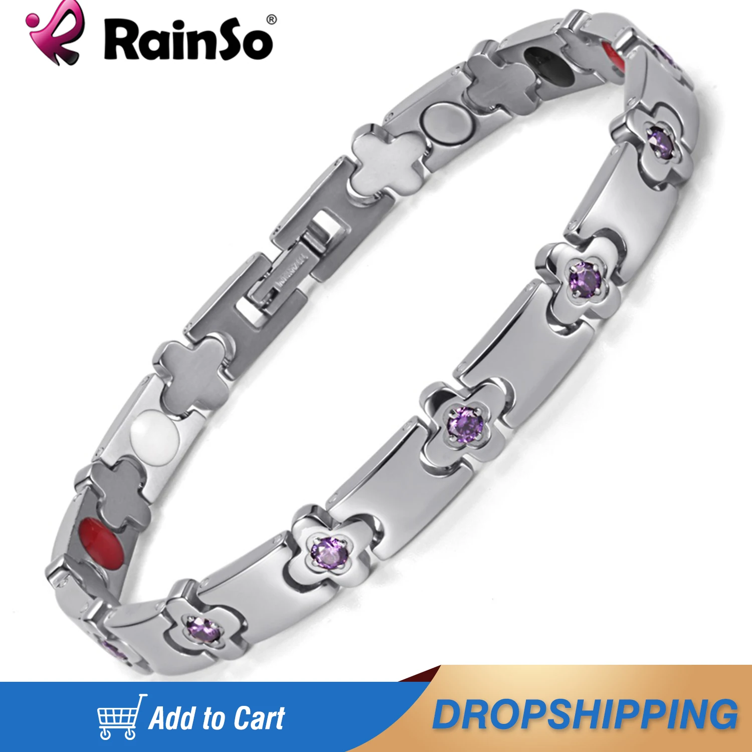 

Rainso Luxury Health Bracelets & Bangles Jewelry For Women Therapy Energy Bracelet With Crystal Hand Chain Fashion Wristbands