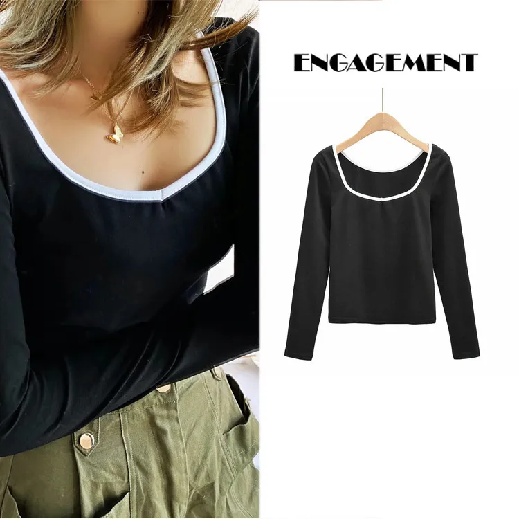 

ENGAGEMENT Za 2021 Fashion color matching long sleeve sweater T-shirt autumn new women's jacket