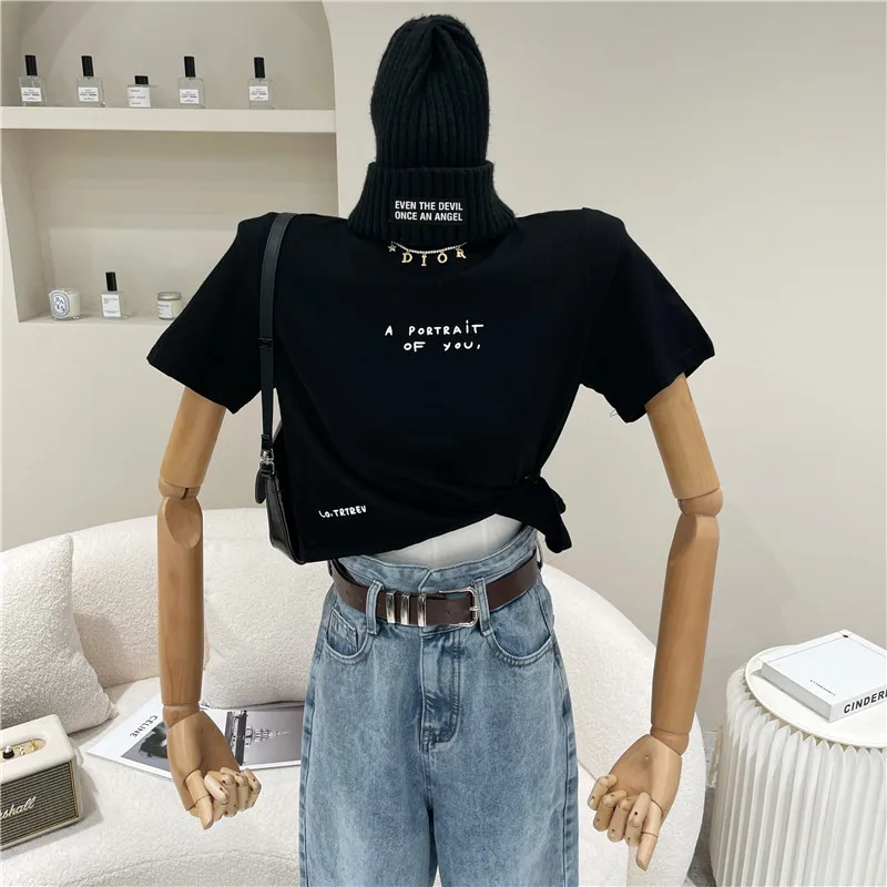 

Women's Spring Summer 2021 Fashion Design side button cross short sleeve T-shirt Candy color short Top