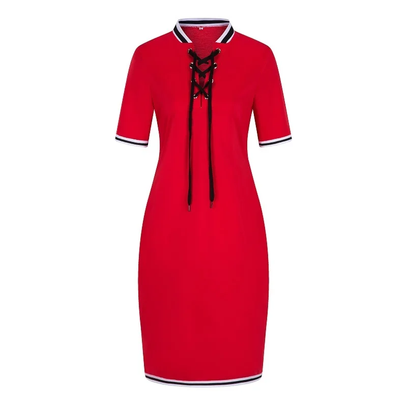 Женская летняя хлопковая Футболка поло с коротким рукавом Повседневное платье