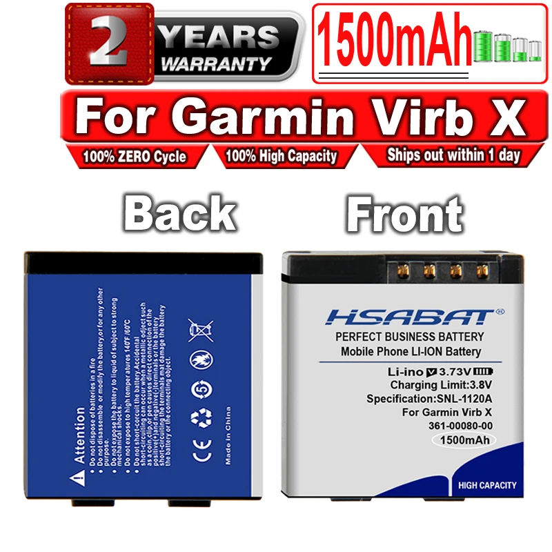 

Аккумулятор HSABAT 1500 мАч 361-00080-00 010-12256-01 для экшн-камеры Garmin Virb X Compact VIRB XE