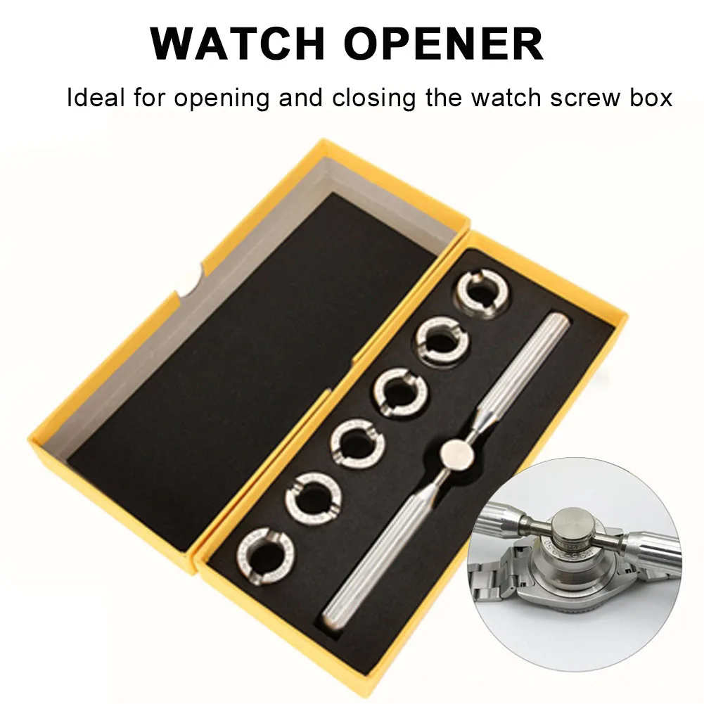 

7Pcs Watch Back Case Cover Opener Removal Set Wrench + 6 Dies Part 5537 For ROLEX Case Watch Repair Tools Accessories watchmaker