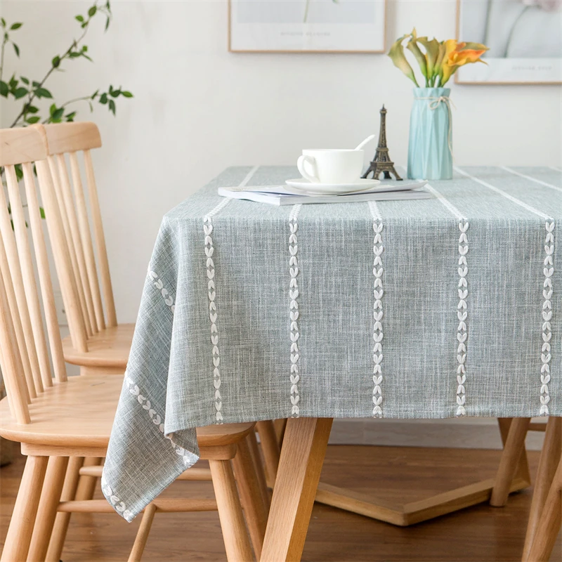 

Nordic Style Cotton and Linen Table Cover Cloth Stripe Rectangle Dining Table Cloth for Christmas Banquet Decor Home Textile