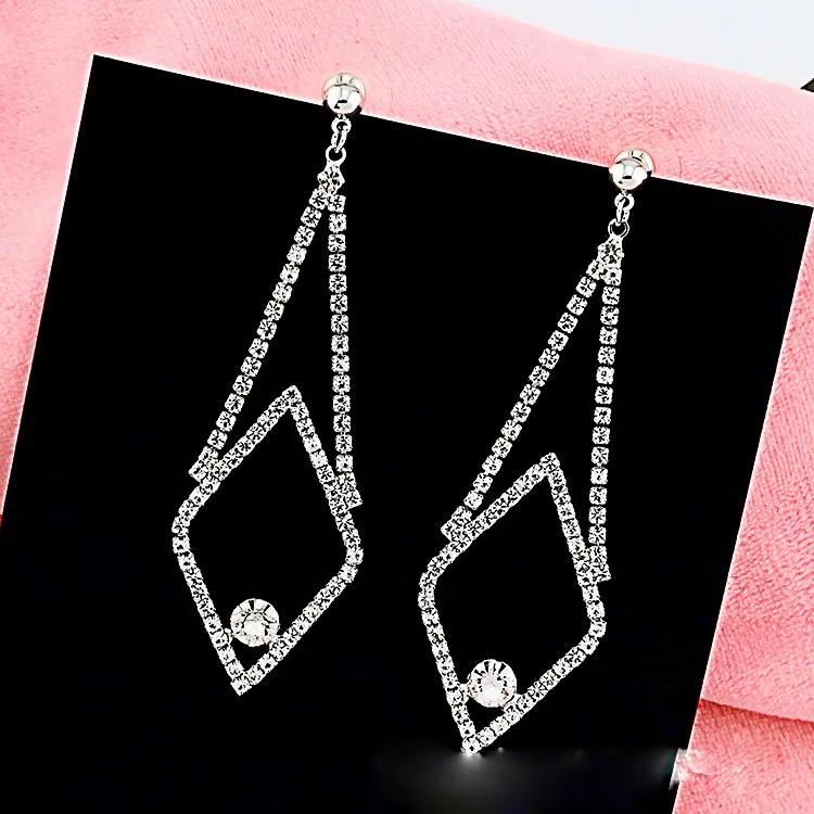 Корейские модные серебряные цветные геометрические висячие серьги со стразами
