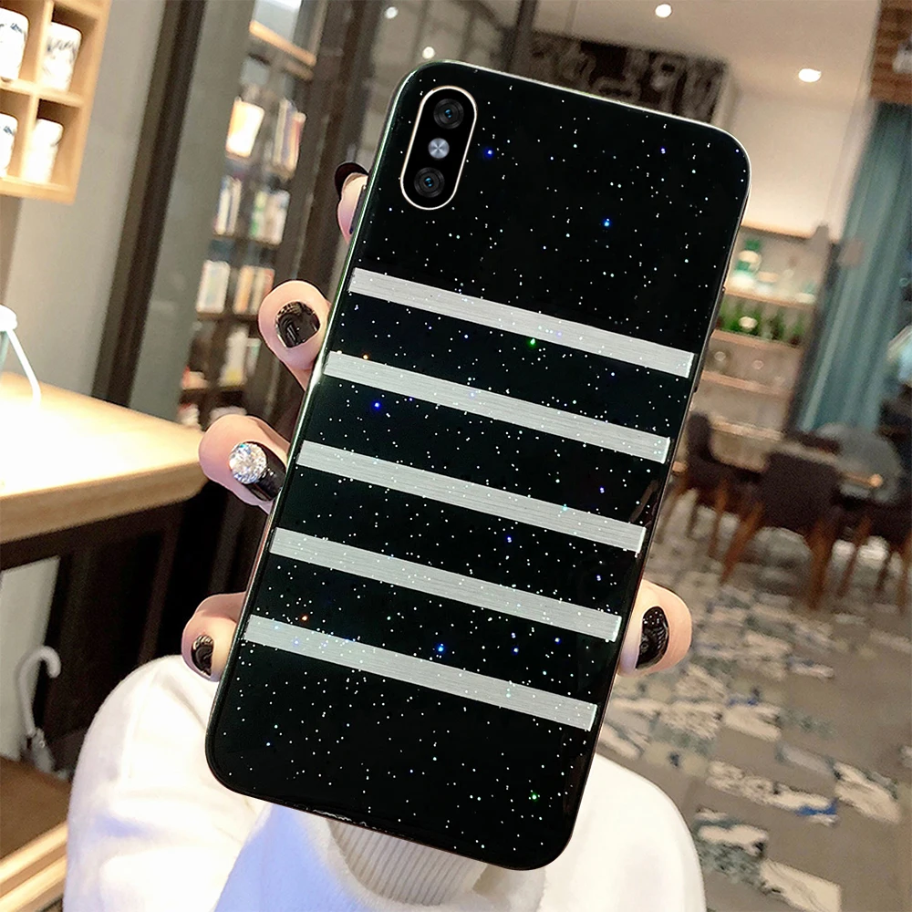 Блестящий гладкий Мягкий чехол из ТПУ для iPhone 7 8 6 6s Plus 7Plus в полоску X Xs Max XR|Бамперы|