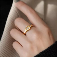 stainless steel 2021 new fashion fine upscale jewelry gold color natural belt buckle shape wedding rings for women wholesale