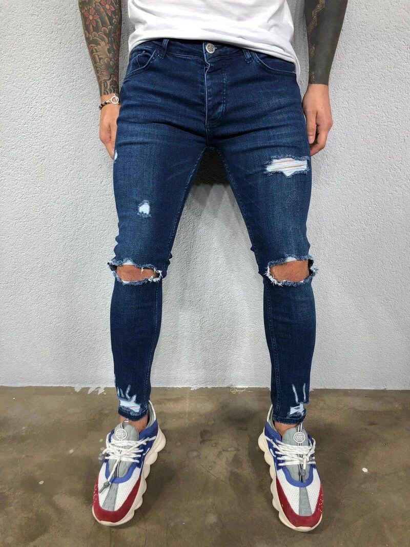 

2020 spring jeans, men's casual pants, men's fashion, students' youth hole pants, small leg jeans pants
