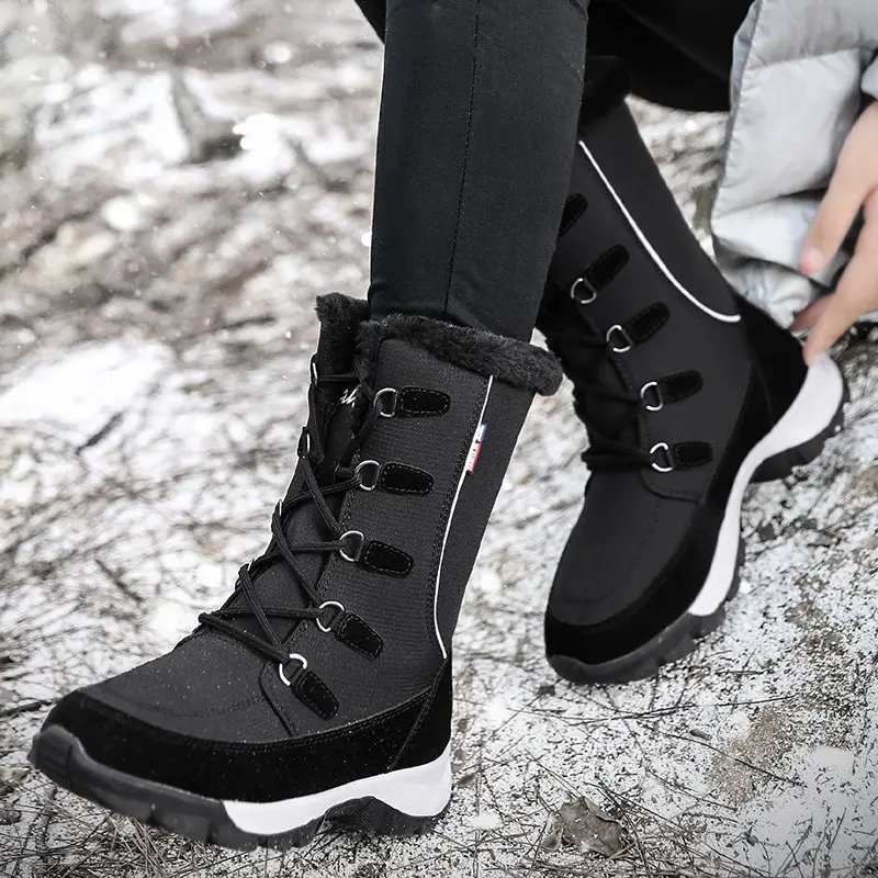 Зимние ботинки женская обувь 2021 однотонные женские зимние на шнуровке высокие