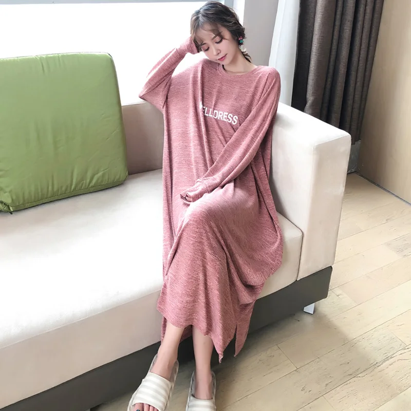 Ночная рубашка с длинным рукавом Женская Длинная свободная ночная большого