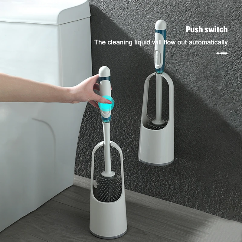 

MUSAMBAN Silicone Toilet Brush With Cleaning Fluid Tube Floor Cleaning Tools Brush Head Home Household Bathroom Accessories Set