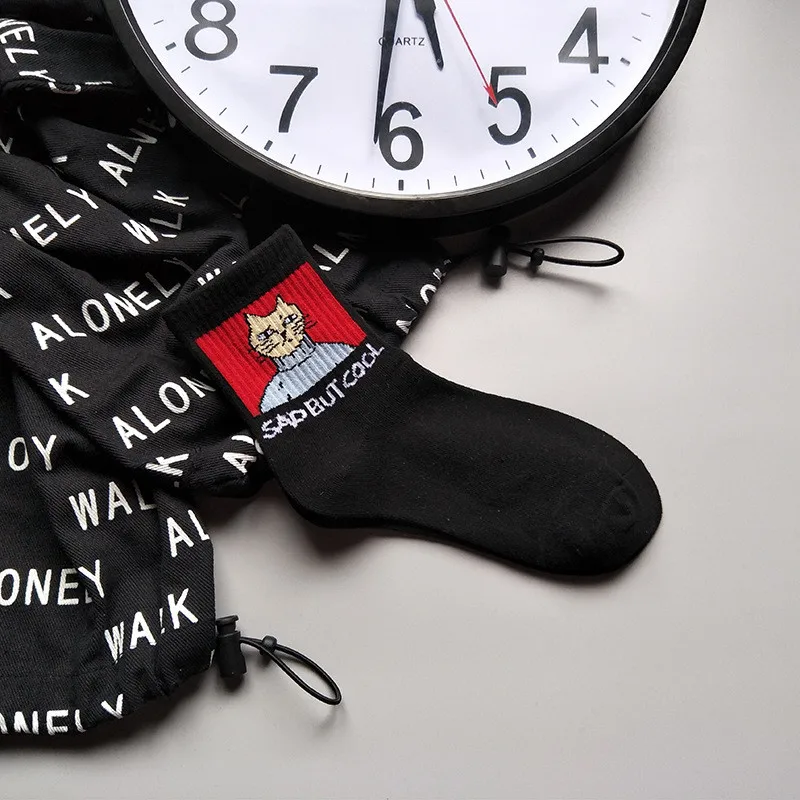 Женские Длинные хлопковые носки с принтом кошки и букв|Носки| |