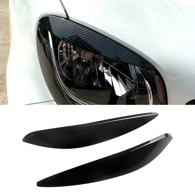 

Carbon Fiber Front Headlights Eyebrow Eyelid Sticker Cover Trim for Mercedes Benz Smart 2014-2020
