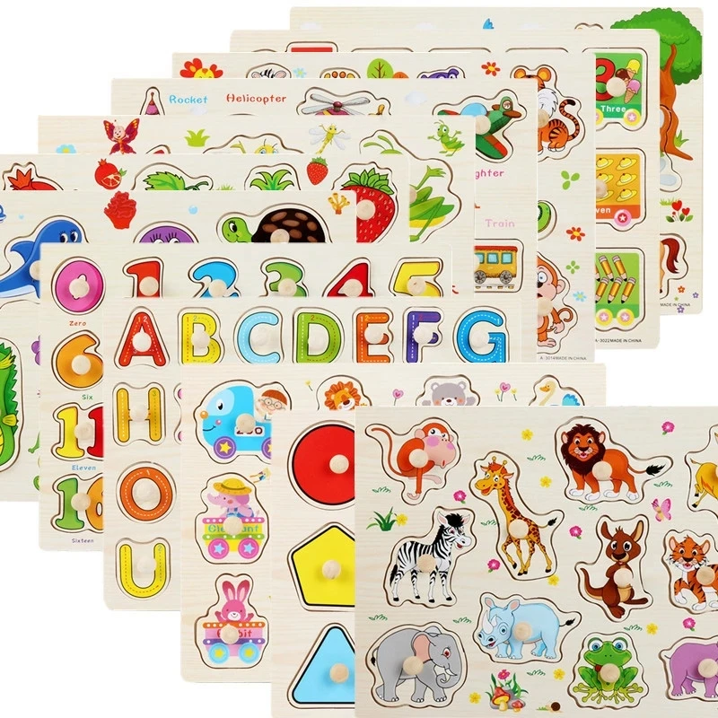 

Hot Sale 30CM With Pieces of Wooden Puzzle Cognition Animals&Vehicles Jigsaw Kindergarten Children Educational Toys Baby Wood