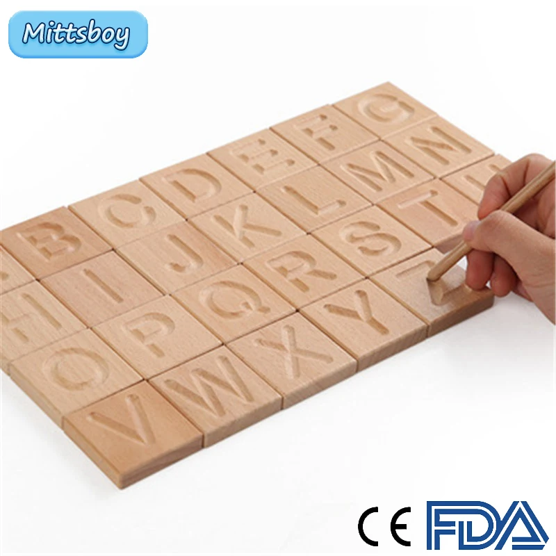 Wood Alphabet Tracing Board from Montessori 3D Bump Letters Drawing Large Print Letters for Toddler to Preschool Reversible Toy