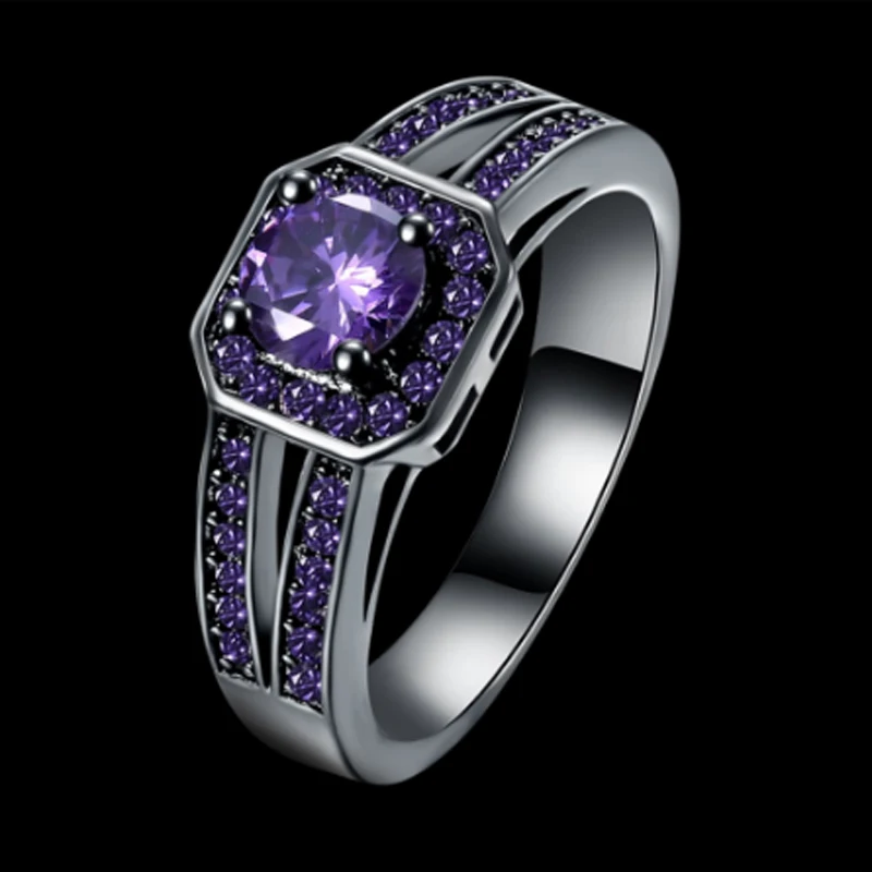 Garilina Vintage Jewelry Women's rings Blue purple black zircon Black Gun charm Party Ring Gifts R3004 | Украшения и
