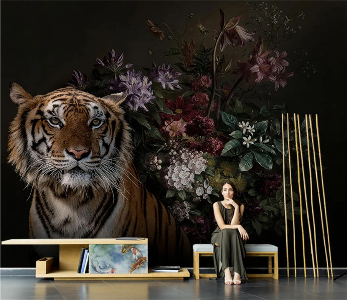 Бумажные обои beibehang на заказ тигр Лев цветок фон для телевизора гостиной дивана