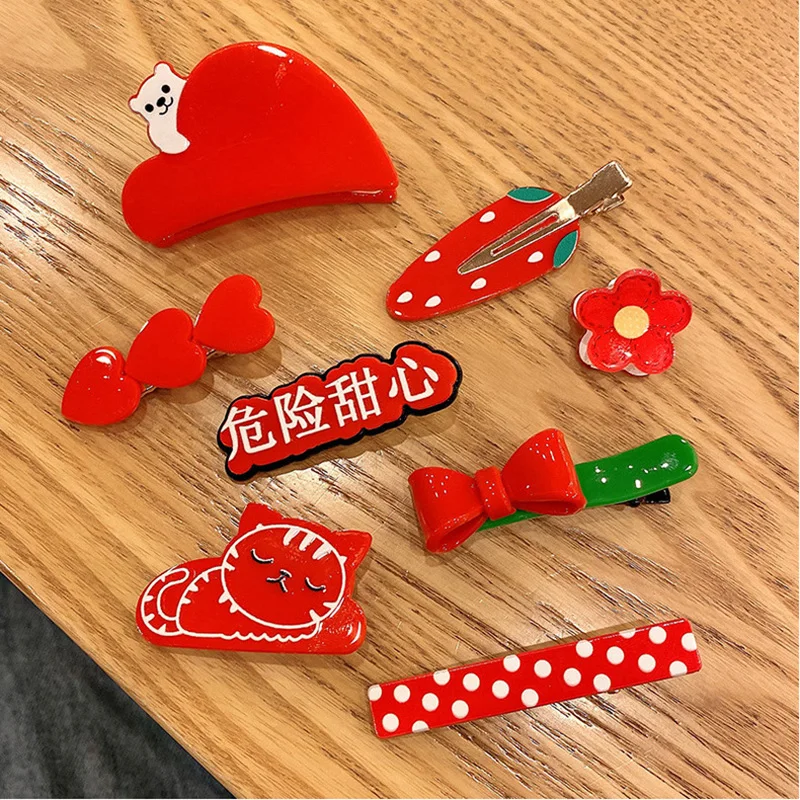 

Red Flower Cat Bow Hair Clip Cirl Hair Headdress Hair Accessories