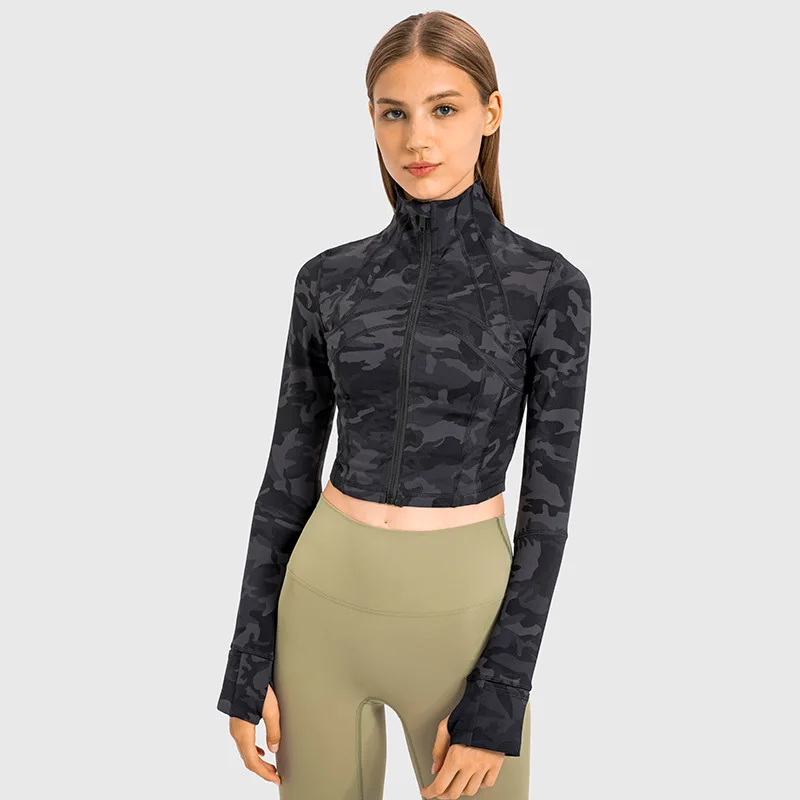

Antibom Women's Jacket Zipper Yoga Coat Fitness Gym Sport Crop Top Thumb Hole Long Sleeve Running Training Sweatwear Quick Dry