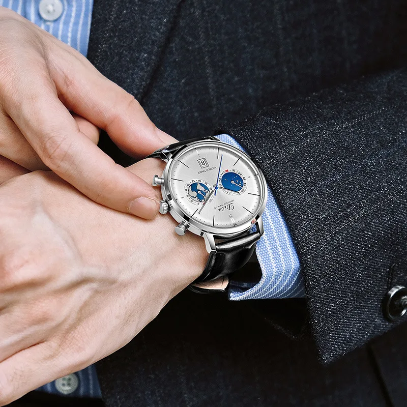 Dita брендовые бизнес мужские часы кварцевые часы кожаный ремешок двойной дисплей часы Relogio Masculino