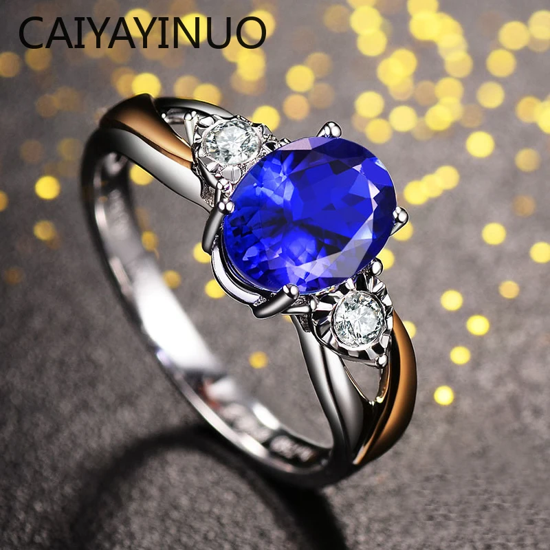 Caiyayinuo роскошное сапфировое кольцо для женщин открытое регулируемый размер с