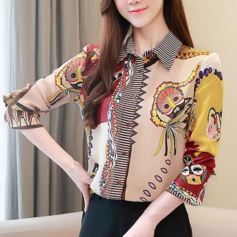 Blusas Mujer De Moda 2021 Весенняя шифоновая блузка OL женские топы на пуговицах с отложным