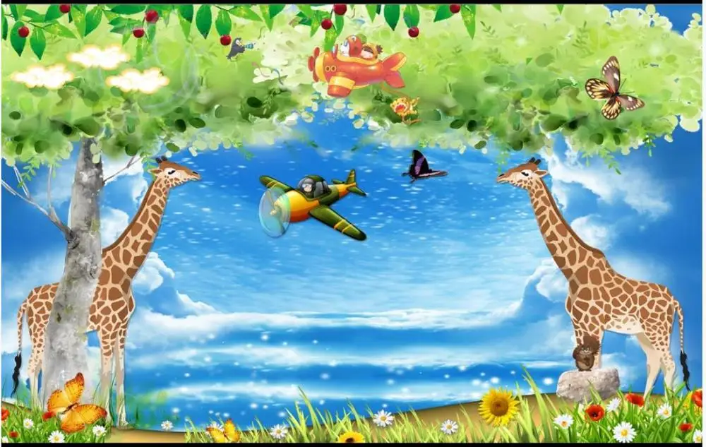 Пользовательские фото обои для стен 3 d фрески 3d Жираф красивое небо мечта детская