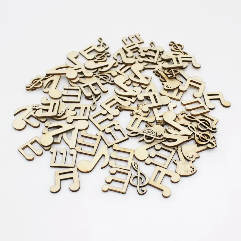 

50pcs Note Natural Madera Scrapbooking Wooden Pieces Laser Cut Wooden Embellishments For Crafts Decoration Diy Wooden Ornaments