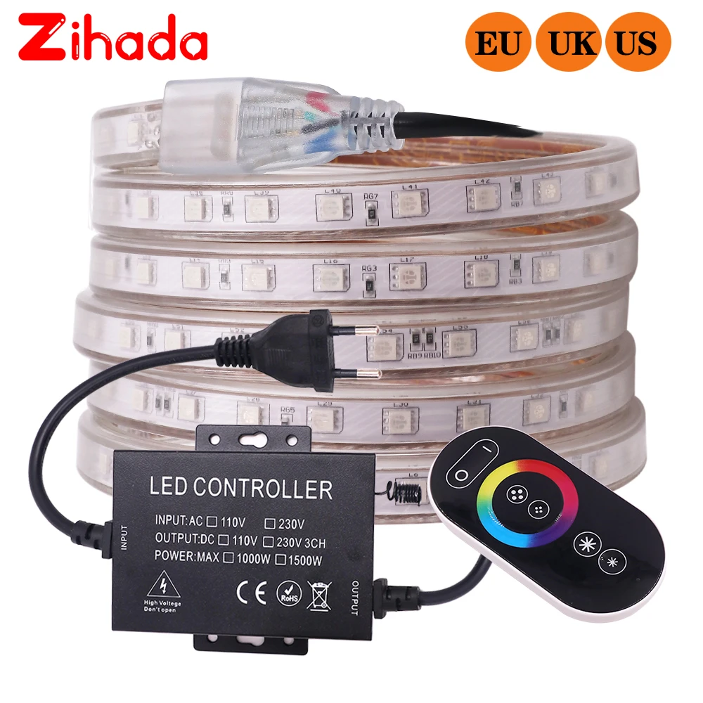 RGB Светодиодная лента SMD5050 60 Светодиодный s/m светодиодная e лампа 110 в 220 В