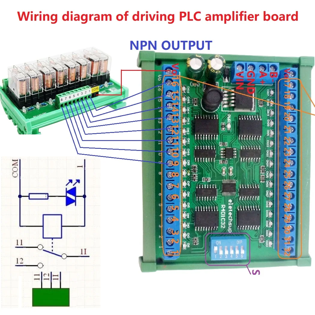 Рельсовый блок Rs485 Modbus Rtu Uln2803a Darlington 12 В 24 постоянного тока 32 канала Din35 C45