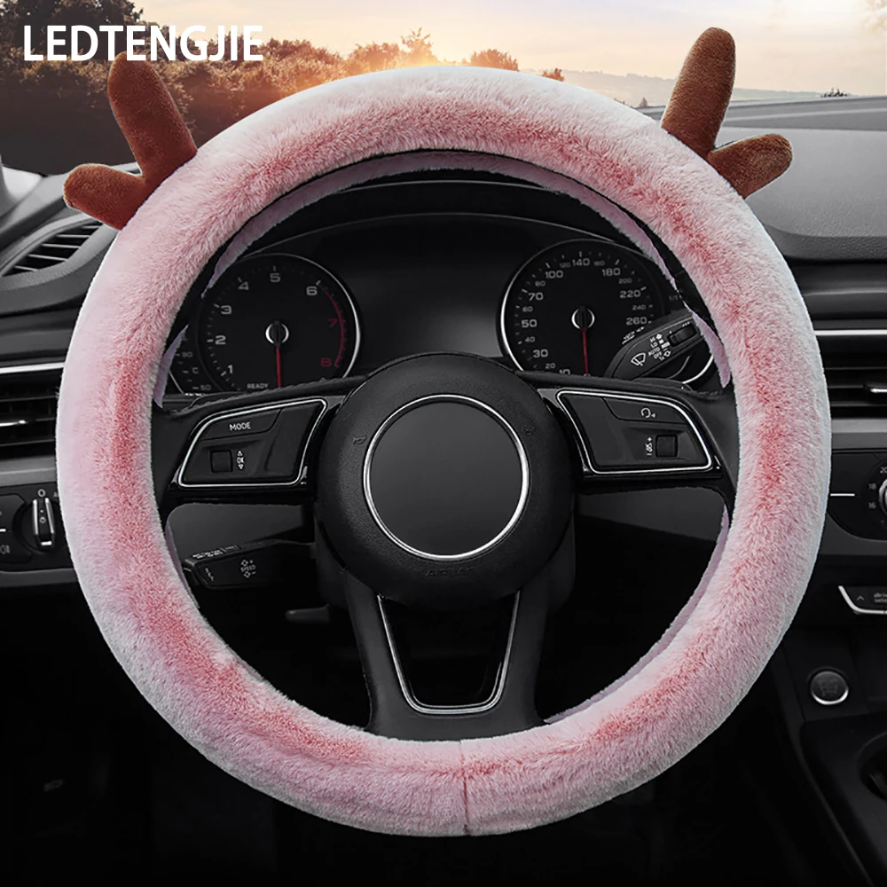 

LEDTENGJIE Thick Plush Steering Wheel Cover To Keep Warm and Fashionable Antlers Крышка рулевого колеса автомобиля Car Must-have