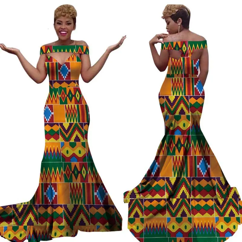 

African Print Long Mermaid Dress for Women Bazin Rich Sleeveless Dashiki Dresses Party Wedding African Design Clothing WYD03