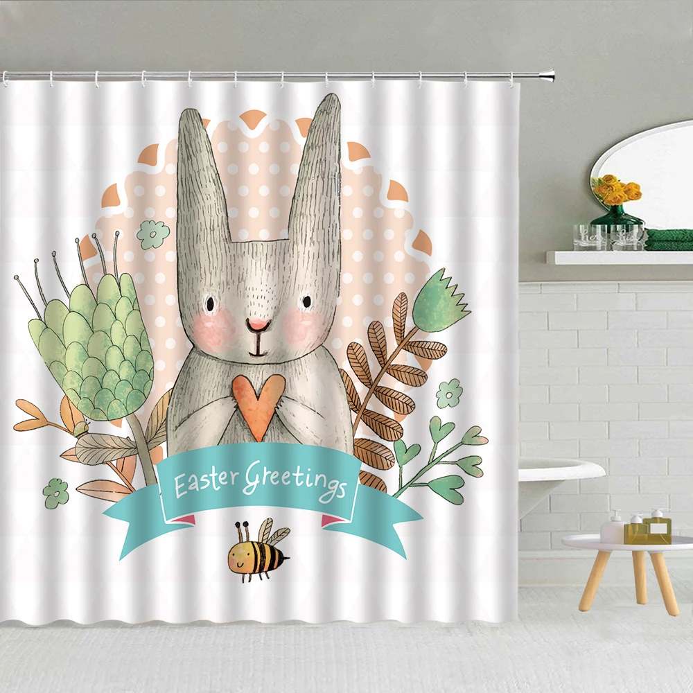 Занавеска для душа с милыми мультяшными животными фермерским домиком Кроликом