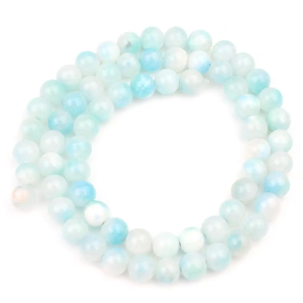 6/8/10mm Natural Sky Blue & White Persian Jades Stone Beads Round Loose for DIY Handcraft Jewellery Making 15'' Strand |