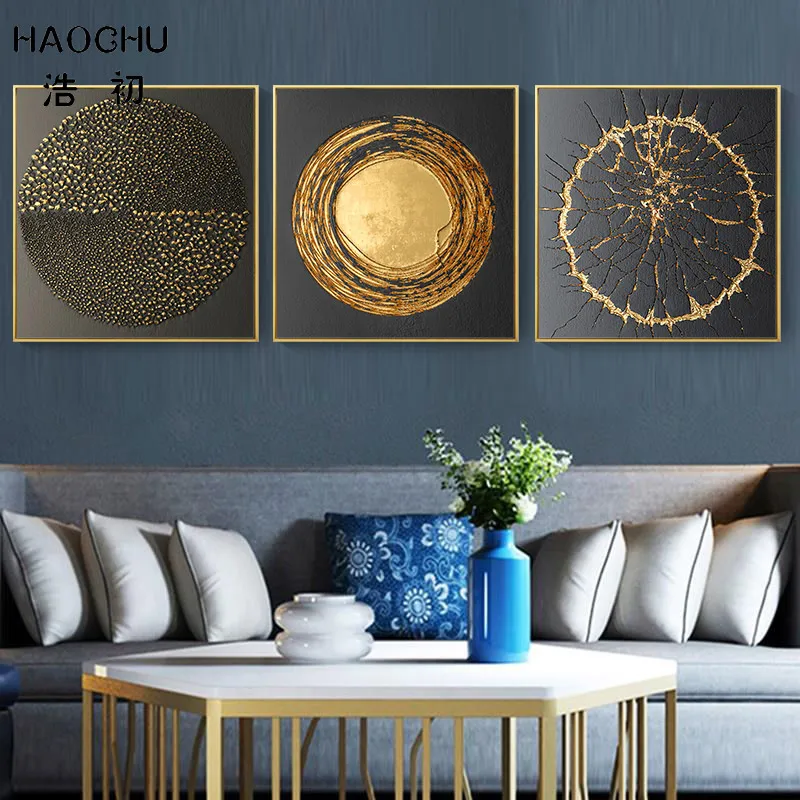HAOCHU 3D Настенный художественный плакат и печатная графика абстрактный золотой черный белый холст картина домашний декор настенные картины для гостиной