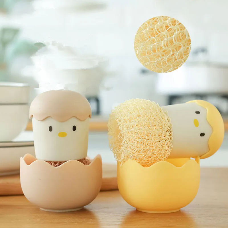 

2021 Kitchen Brush Pot Artifact Household Cute Eggshell Chicken Wash Pot And Dishwashing Cleaning Ball Degreasing Without Lint