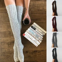 2021 new autumn winter high tube socks hemp pure color stockings knitted over the knee pile hosiery socks women