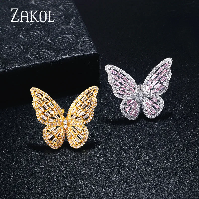 

ZAKOL Luxury Butterfly Rings For Women Gold Silver Color Alloy Engagement Wedding Party Female Finger Ring Fashion Jewelry anill
