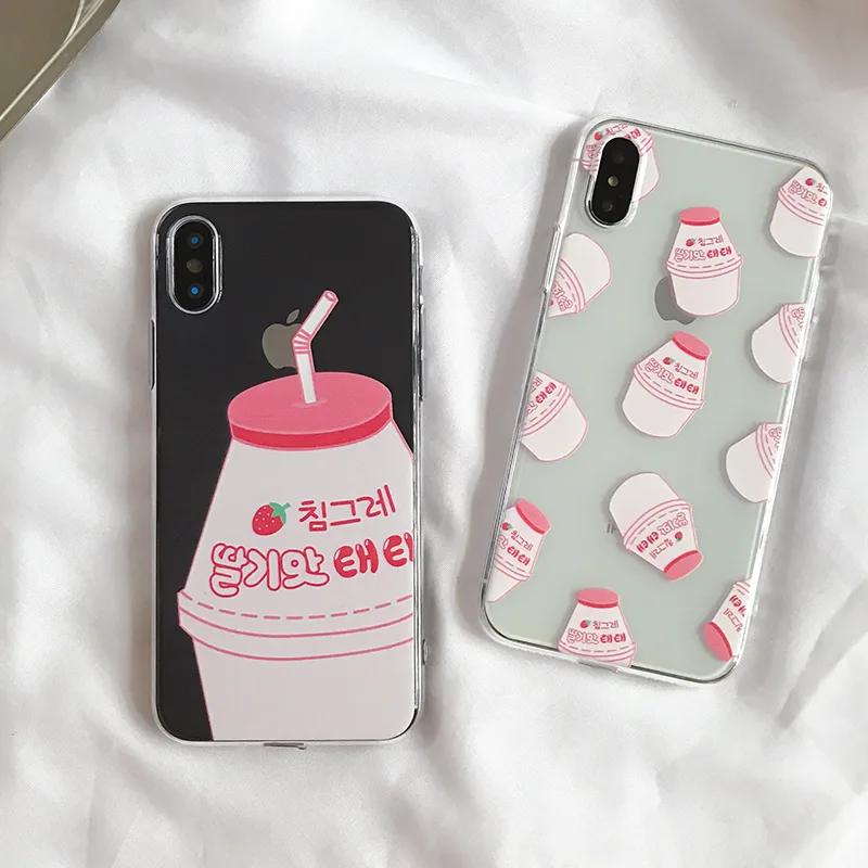 Для iphone 8 чехол силиконовый милый клубничный молочный простой для телефона iPhone 7 6