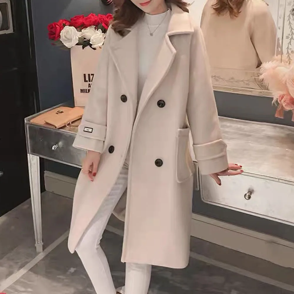 

Женское шерстяное пальто средней длины, новинка 2021, модное тонкое универсальное шерстяное пальто в Корейском стиле Хепберн для осени и зимы