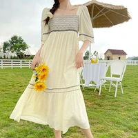 2021 summer new french first love short sleeve seaside holiday women dress fairy square neck soft loose a line skirt dresses