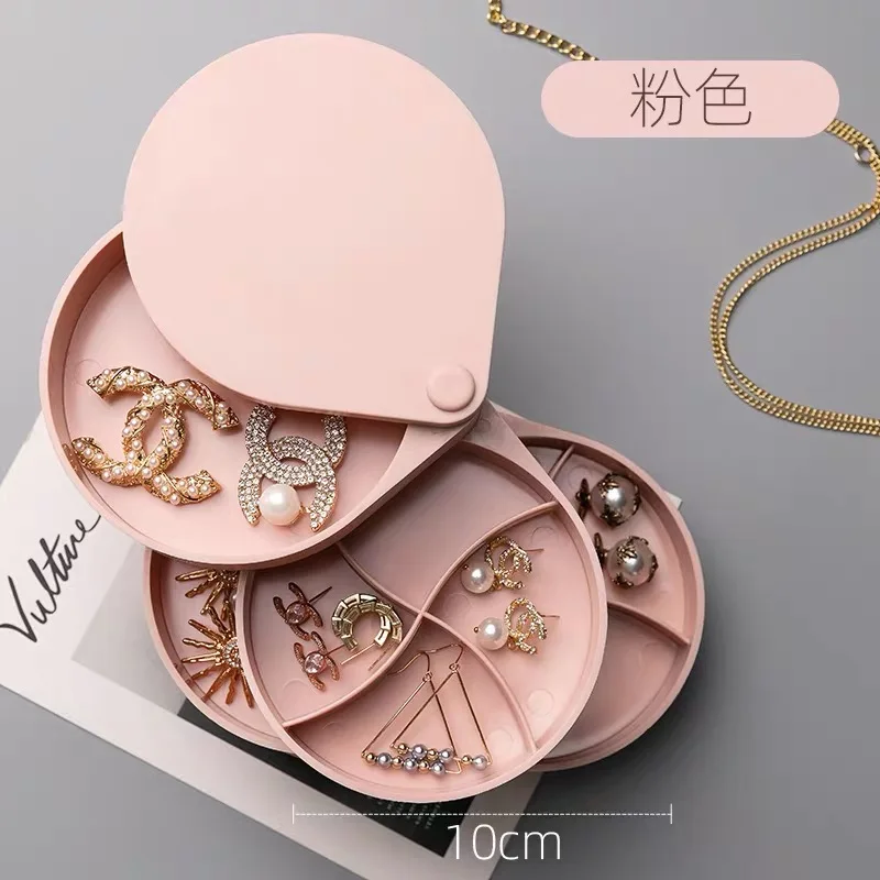 

Jewelry Storage Box 4-Layer Rotatable Jewelry Accessory Storage Tray with Lid Gift Box Organizer Earring Holder