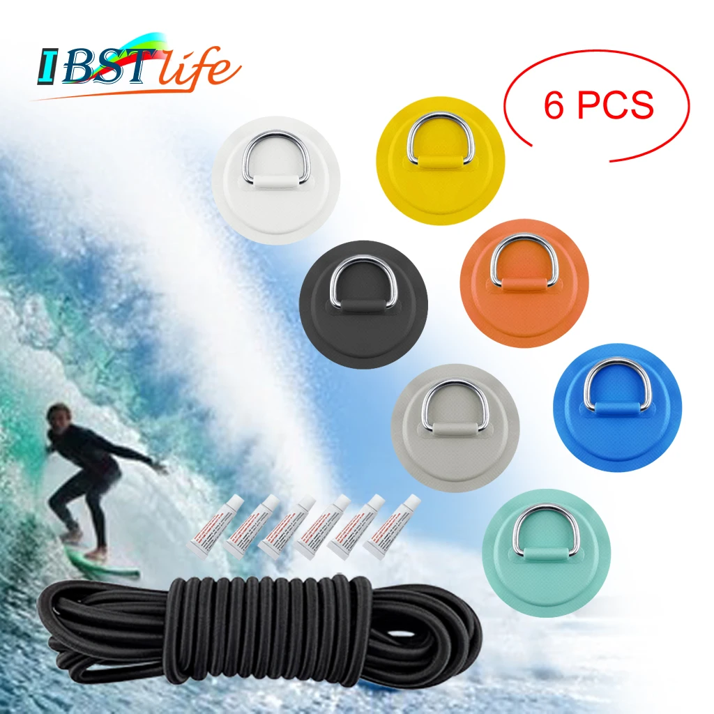 

6 шт./лот доска для серфинга лодки ПВХ Накладка 5 м Эластичный банджи веревка комплект с нержавеющей стали D Кольцо такелаж Sup круглое кольцо