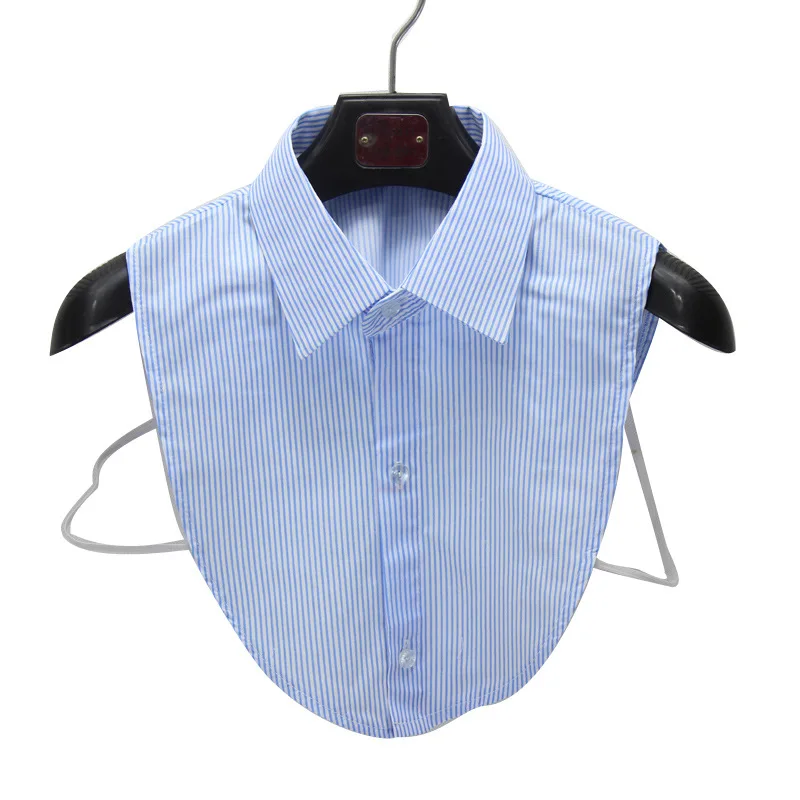 

2021 New Women Blue Striped Fake Collar Blouse Vintage Detachable Shirt Mens Shirt False Collar Lapel Blouse Half Shirt Top