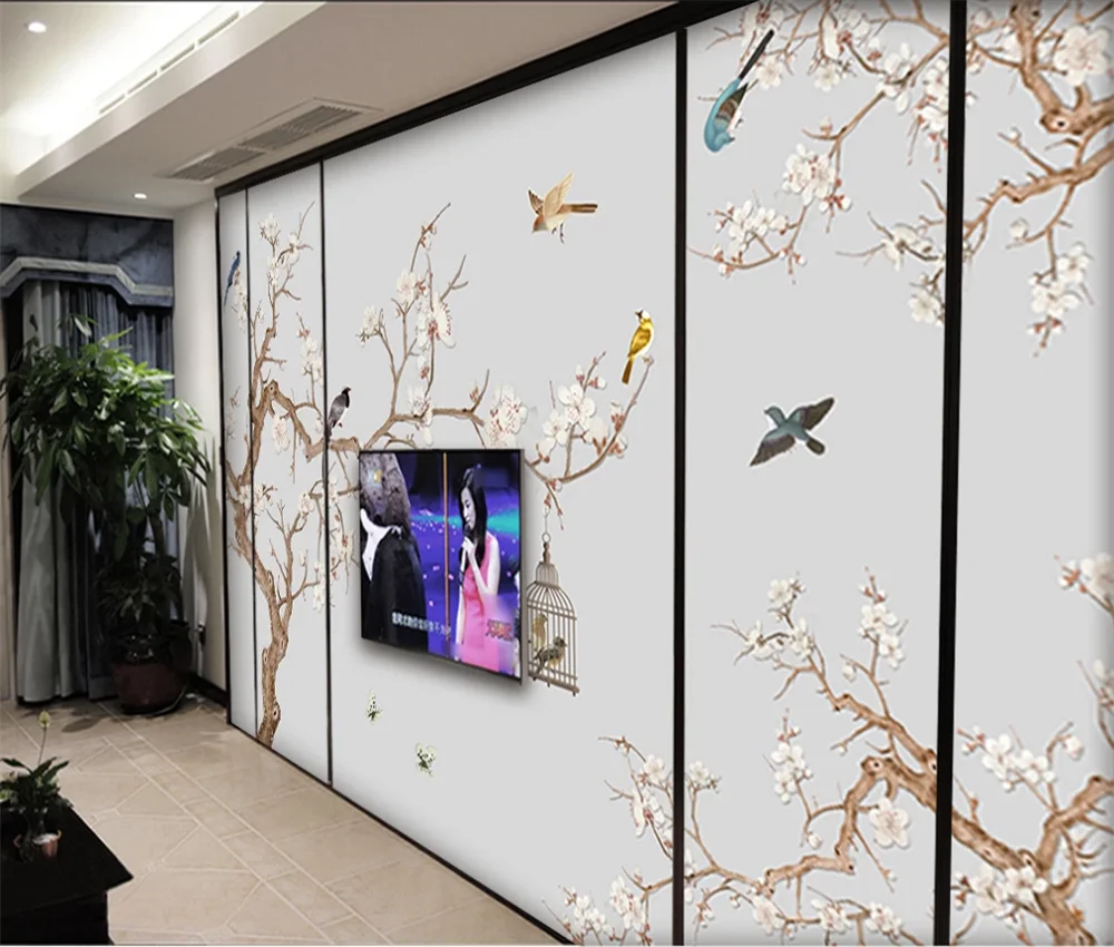 3D-обои на заказ роспись магнолия ручная цветы и птицы новый китайский фон
