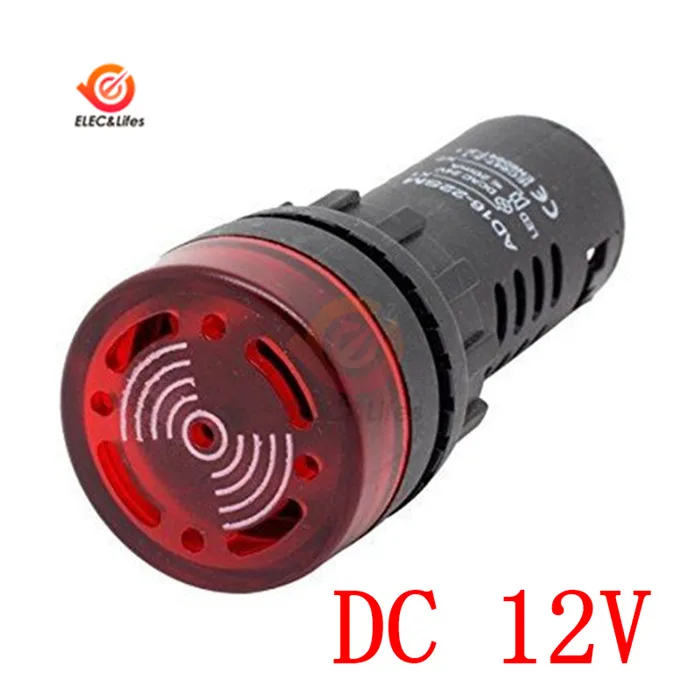 DC 12V Red AD16-22SM вспышка светодиодный звуковой сигнал светодиодный сигнальная светового Индикатора Лампа DC 12V 24V AC 110V 220V 22mm - Цвет: DC 12V Red